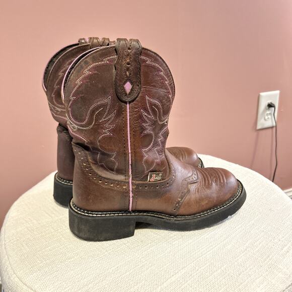 Justin Gypsy Women's Boots 5.5 B Western Cowgirl Brown Purple L9903 Round Toe - Picture 3 of 6